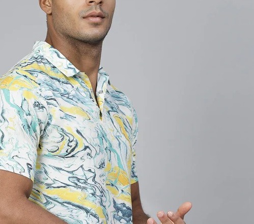 Abstract Essence Rayon Polo Golden T-Shirt