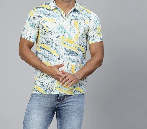 Abstract Essence Rayon Polo Golden T-Shirt