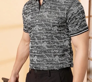 Abstract Jacquard Polo Charcoal T-Shirt