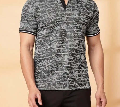 Abstract Jacquard Polo Charcoal T-Shirt