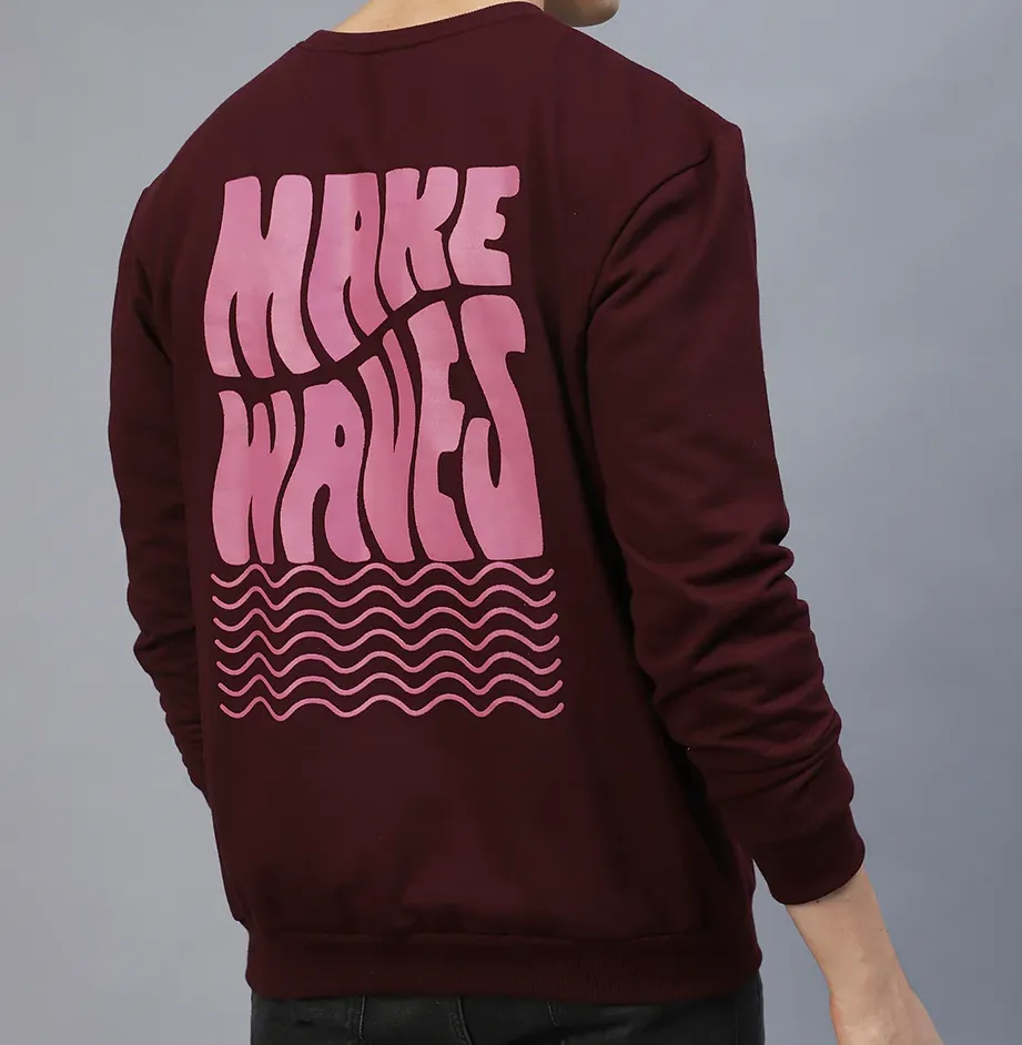 Back Printed Oversize Fleece Wine Sweatshirt