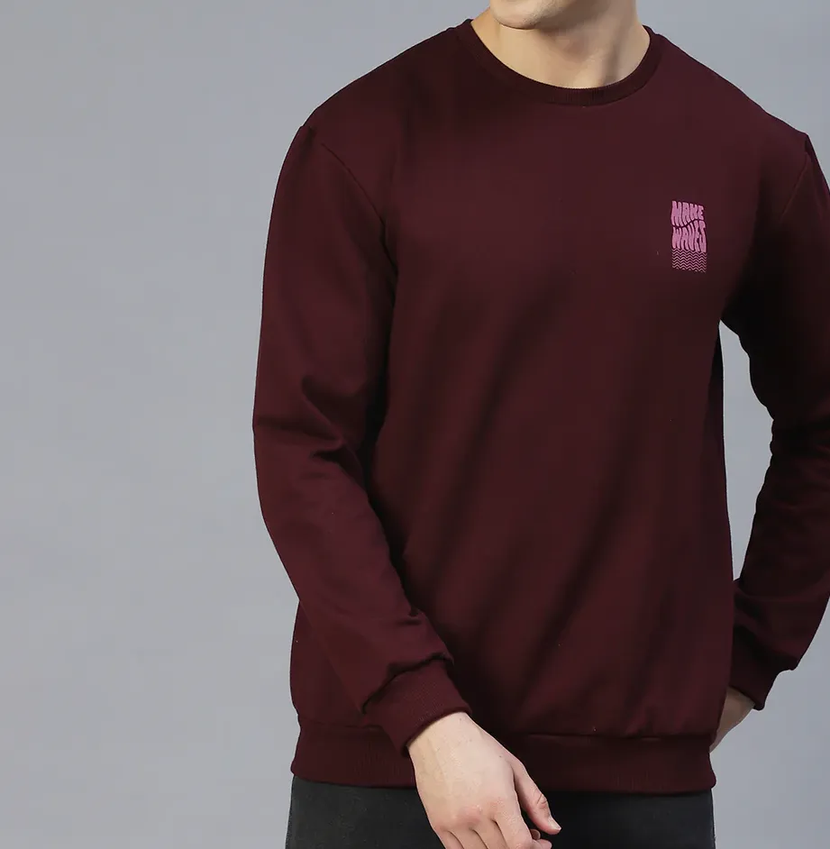 Back Printed Oversize Fleece Wine Sweatshirt