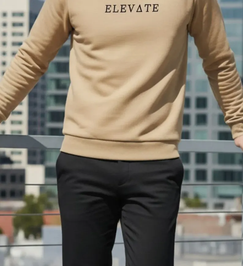 Beige Fleece Round Neck Regular Fit Biege Sweatshirt