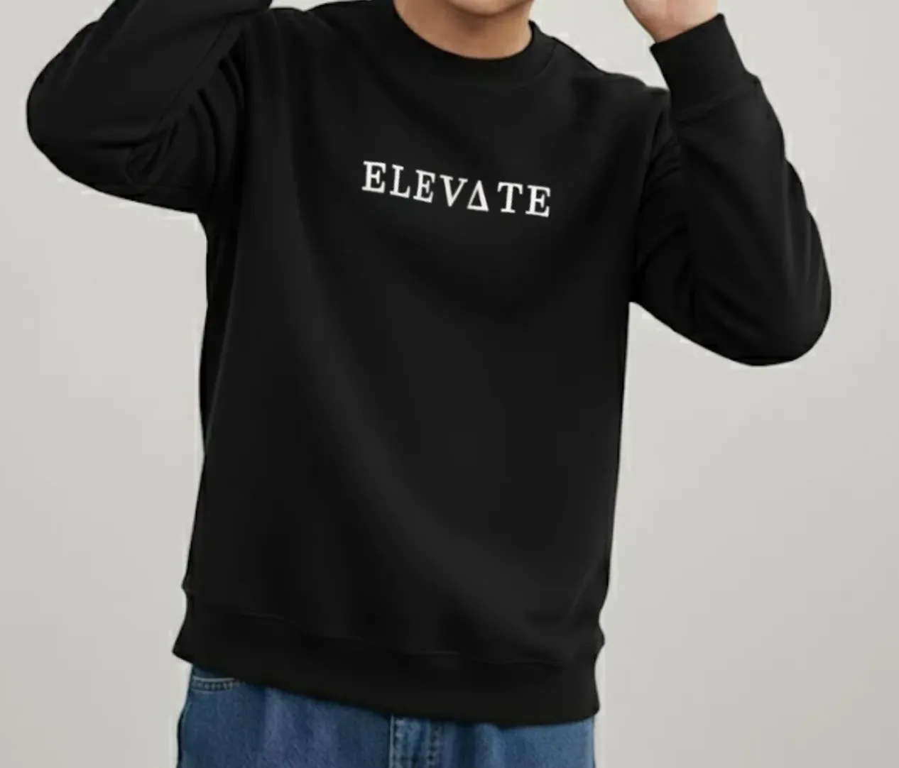 Black Fleece Round Neck Regular Fit Black Sweatshirt
