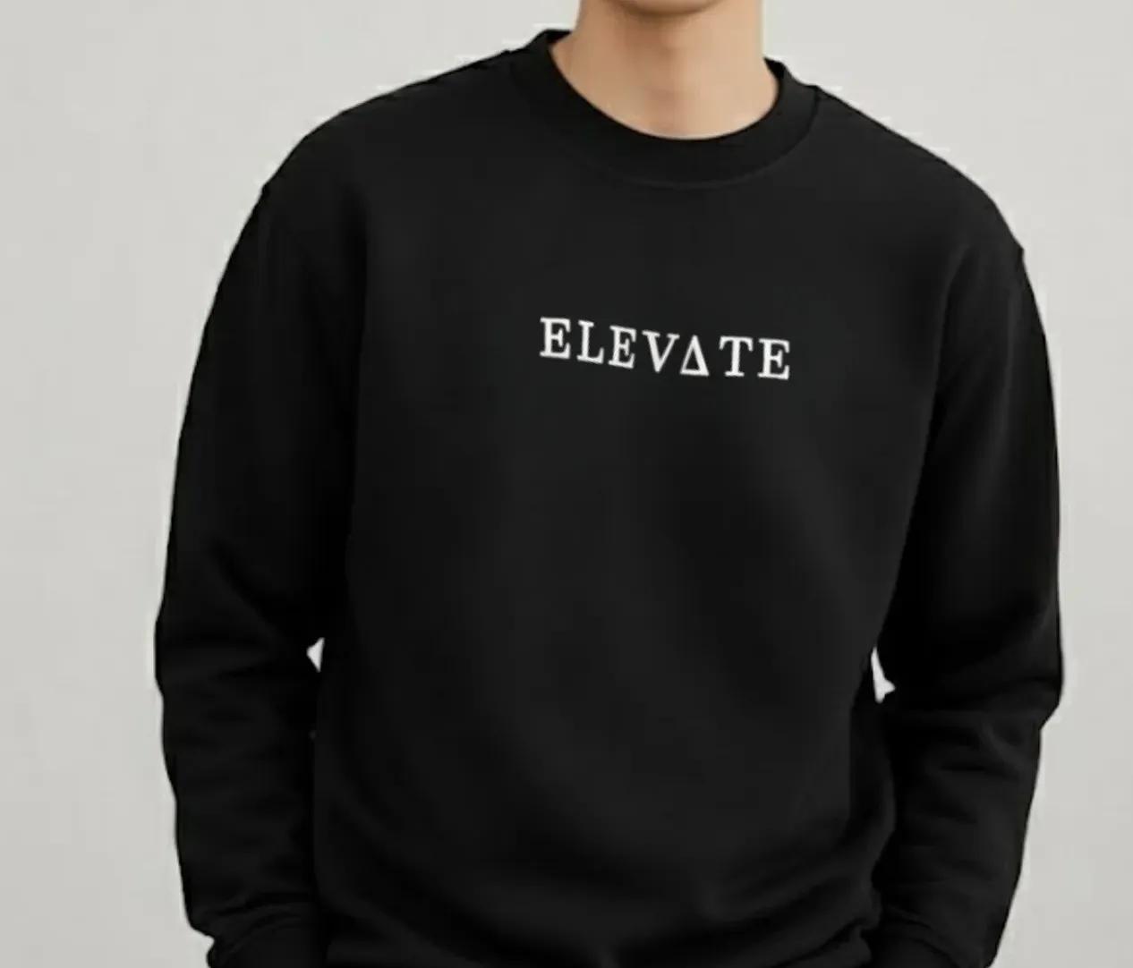 Black Fleece Round Neck Regular Fit Black Sweatshirt