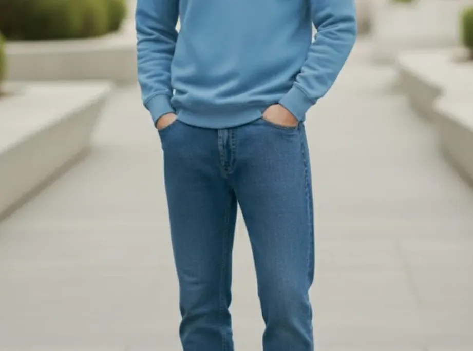 Blue Fleece Round Neck Regular Fit Sweatshirt