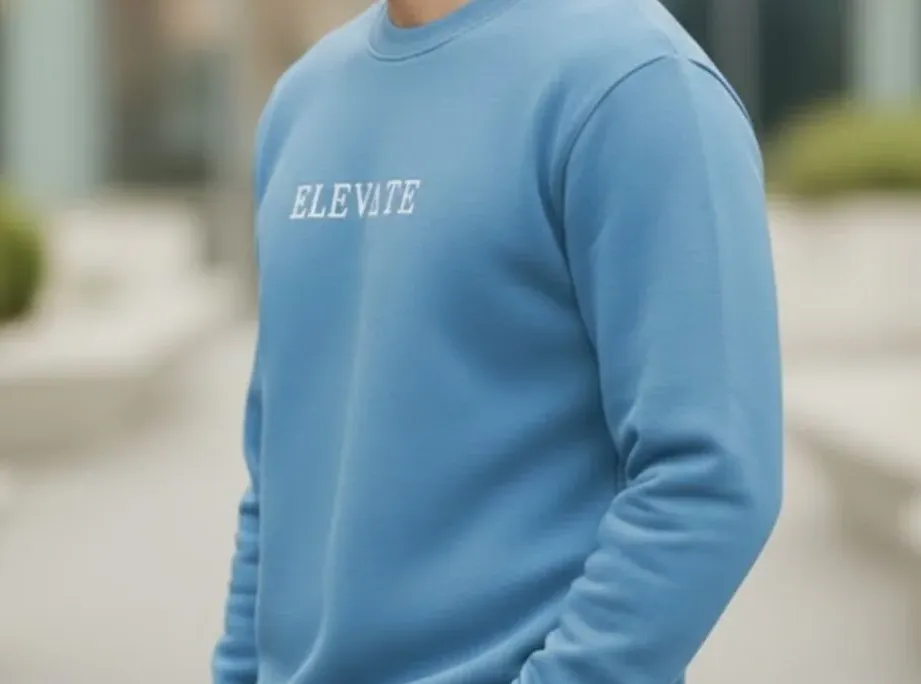 Blue Fleece Round Neck Regular Fit Sweatshirt