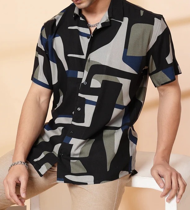 Bold Abstract Pattern Jet Black Shirt