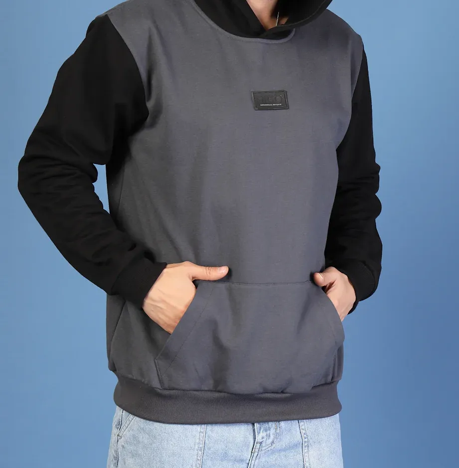 Bold Colorblocked Oversized Dark Grey Hoodie