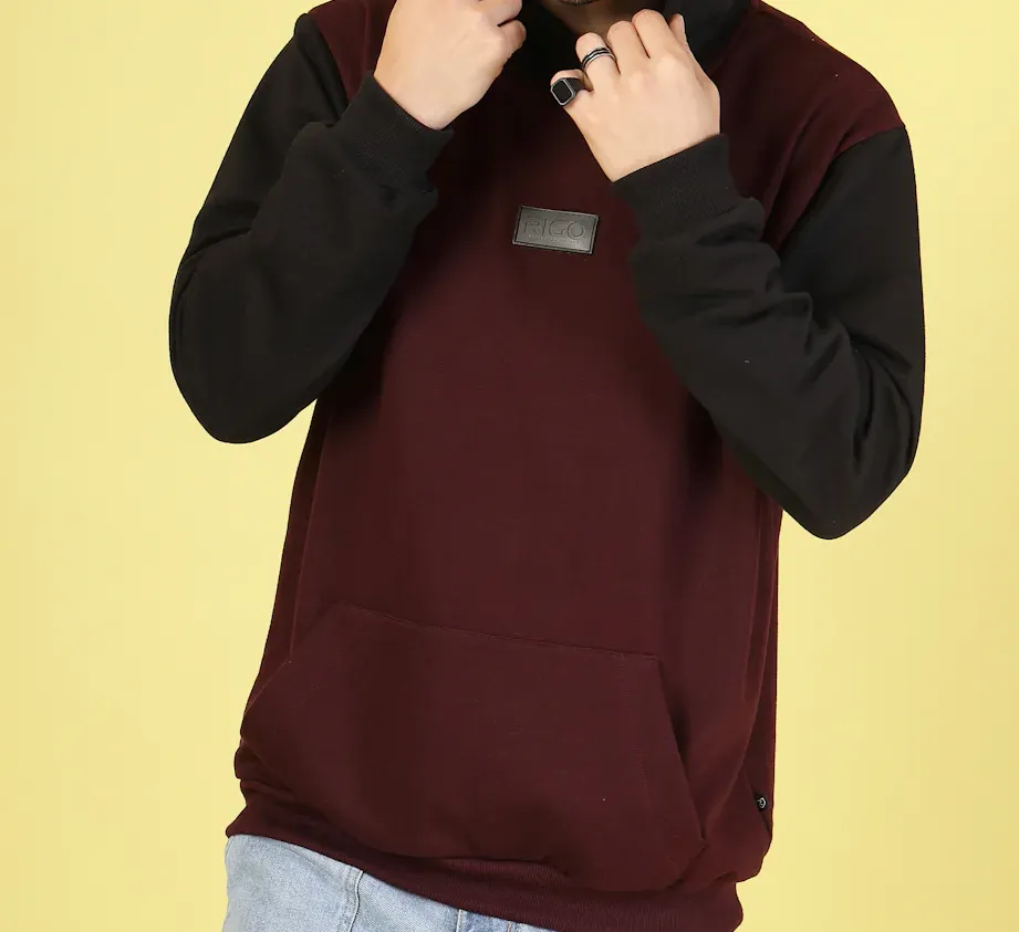 Bold Colorblocked Oversized Wine Hoodie