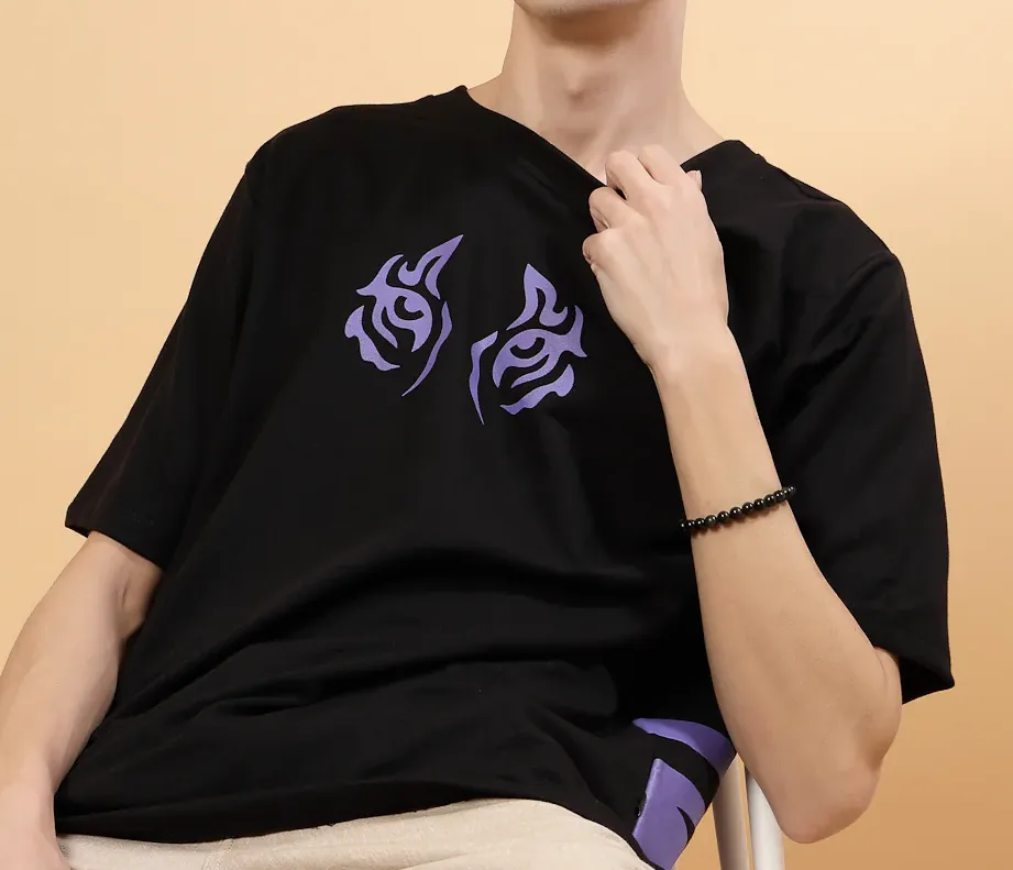 Bold Quirky Prints Men's Oversized Terry Black Tees