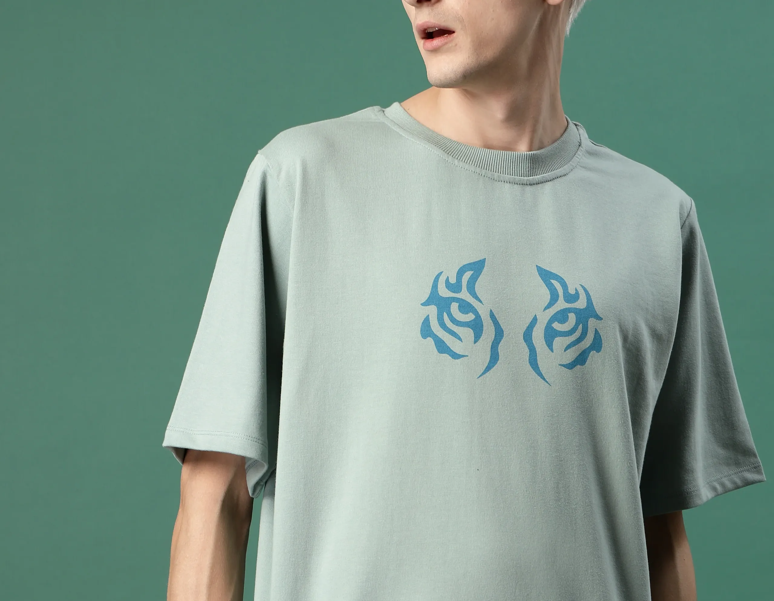Bold Quirky Prints Men's Oversized Terry Jade Green Tees