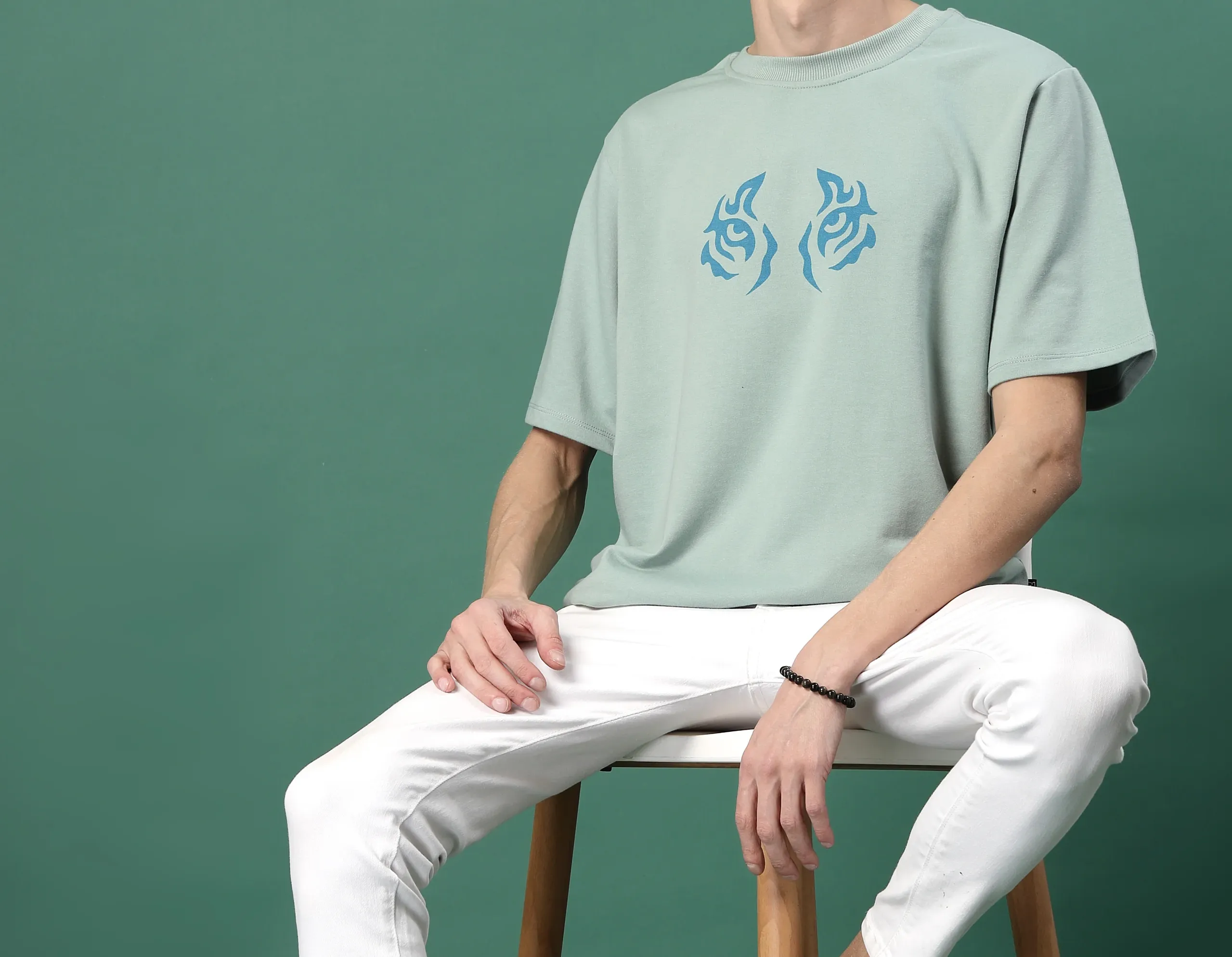 Bold Quirky Prints Men's Oversized Terry Jade Green Tees