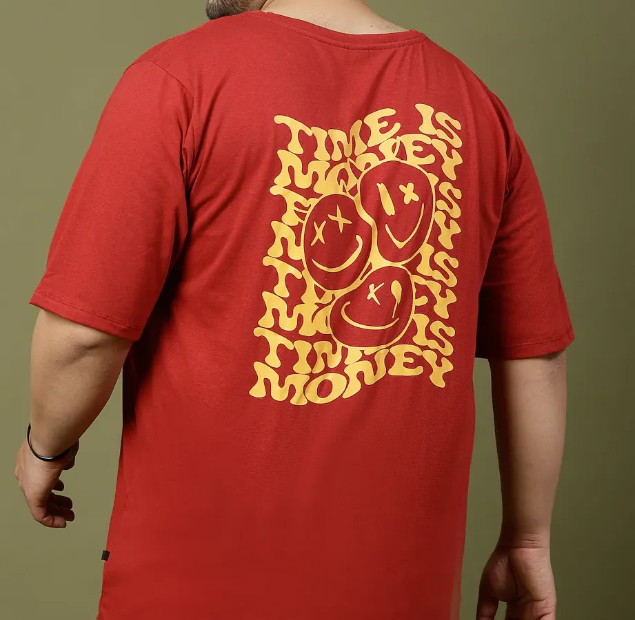 Casual Cool Printed Oversized Jersey Maroon T-Shirt