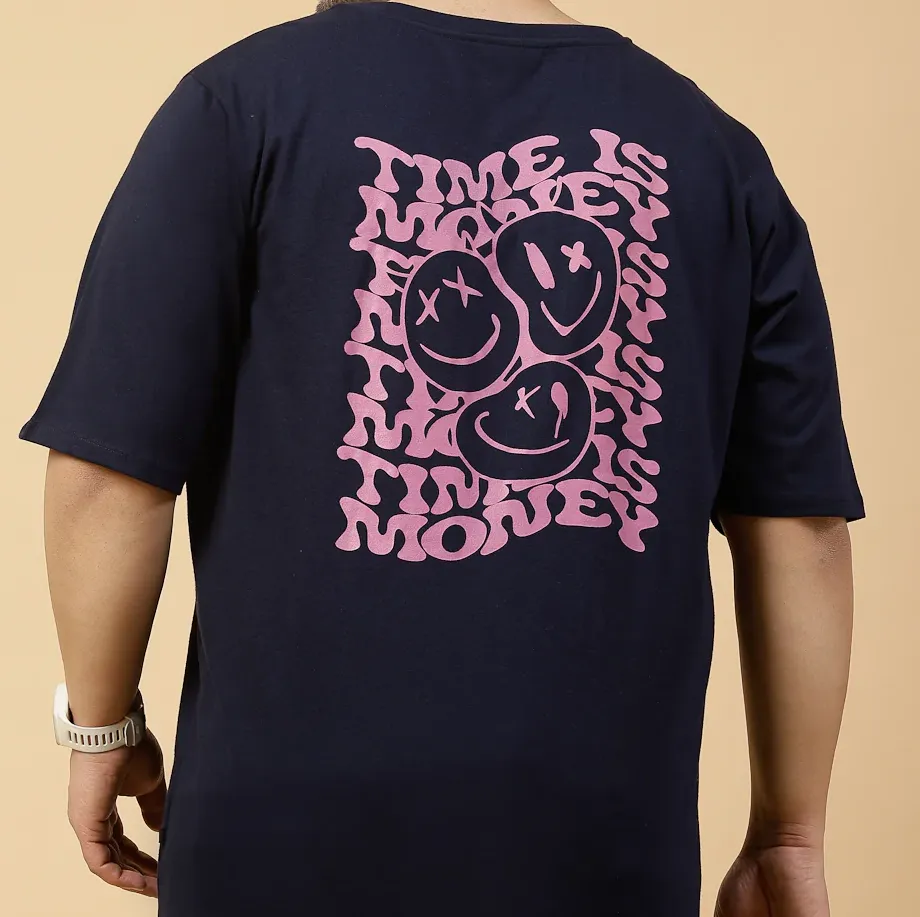 Casual Cool Printed Oversized Jersey Navy T-Shirt