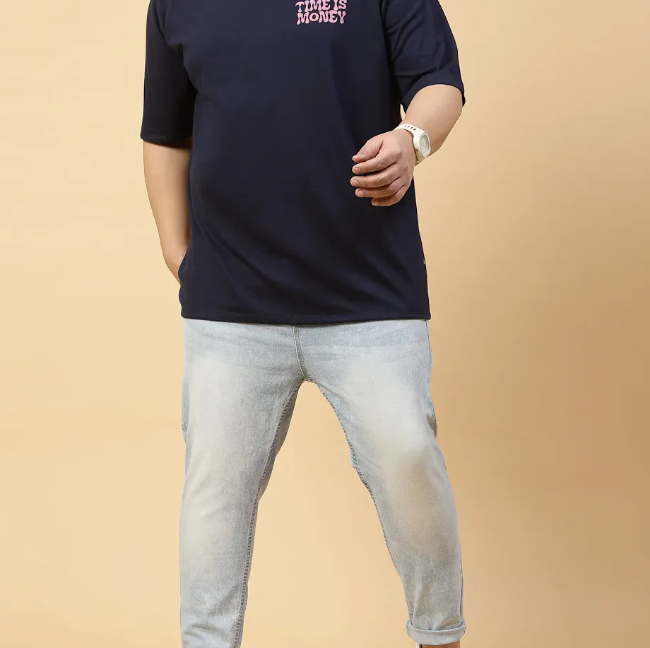 Casual Cool Printed Oversized Jersey Navy T-Shirt