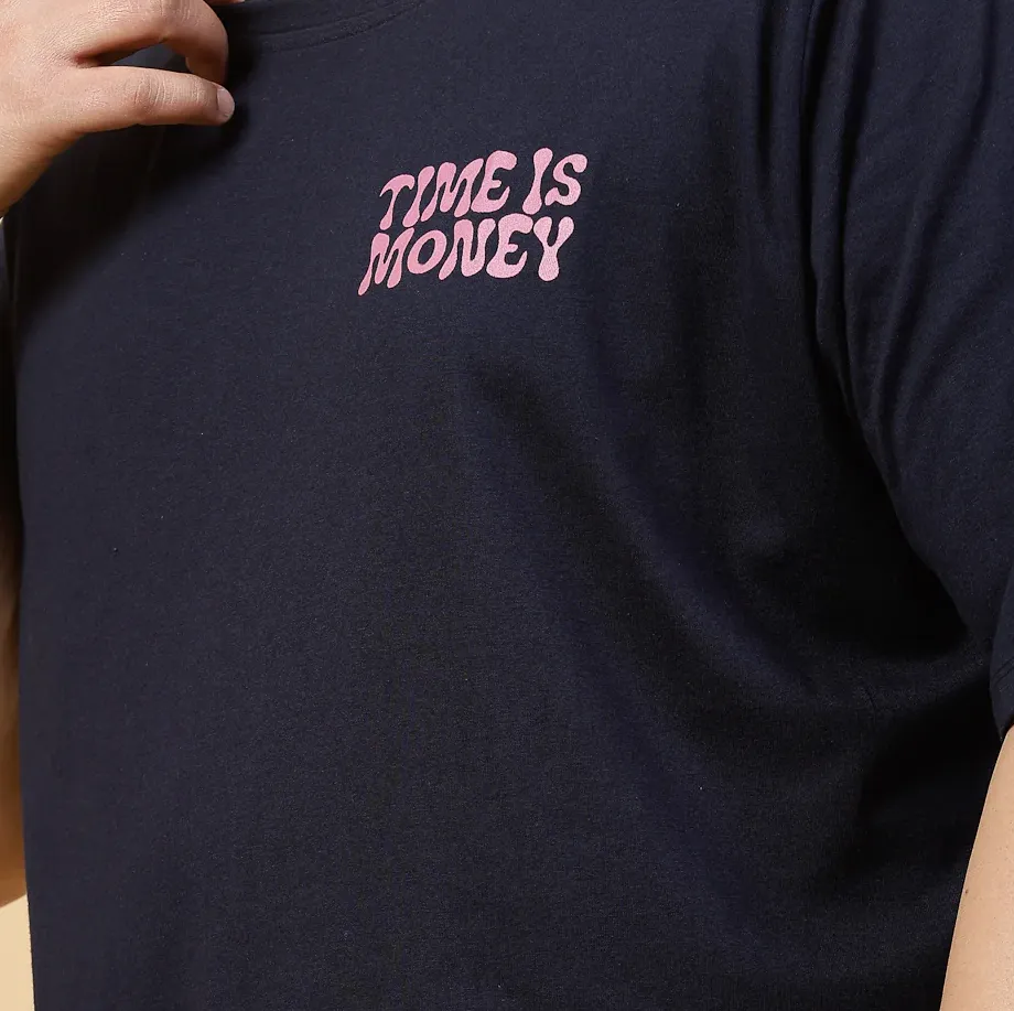 Casual Cool Printed Oversized Jersey Navy T-Shirt