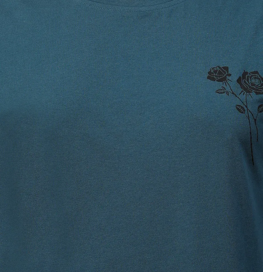 Casual Cool Printed Oversized Jersey Teal T-Shirt