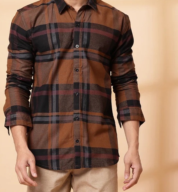 Classic Checkered Cotton Brown Shirt