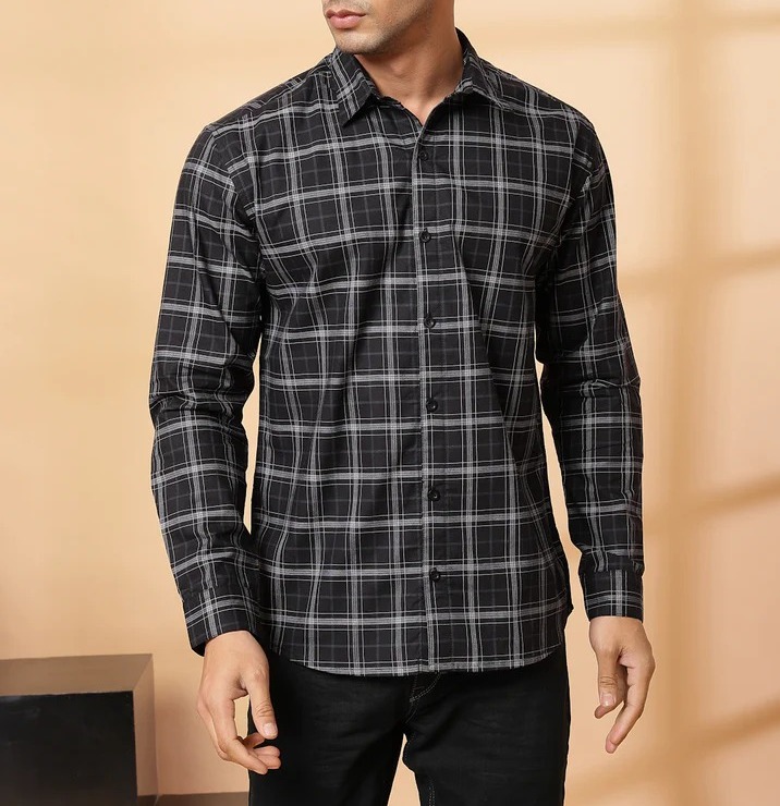 Classic Checkered Cotton Jet Black Shirt
