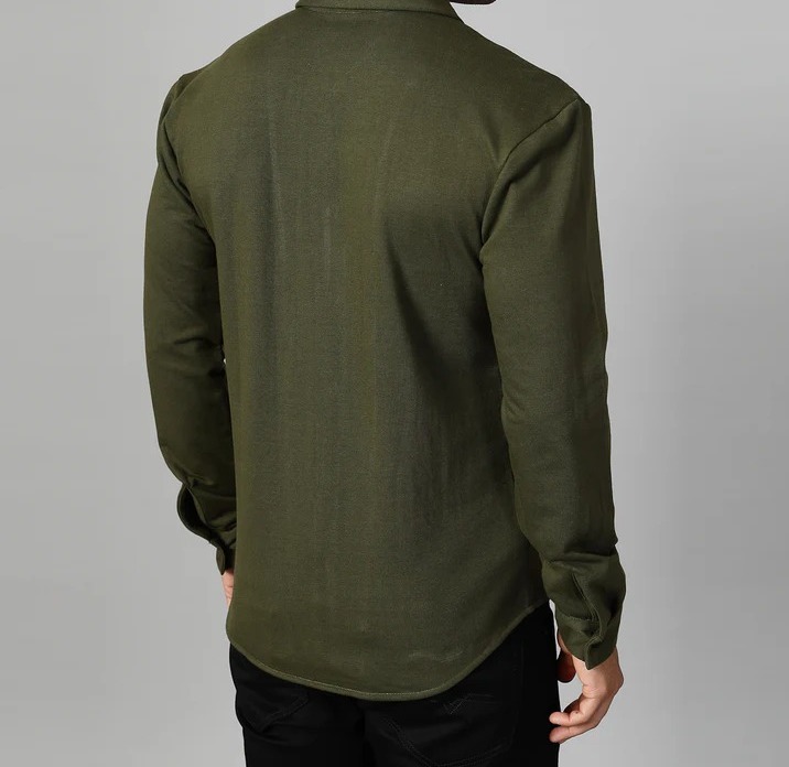 Classic Cuban Collar Terry Olive Green Shirt