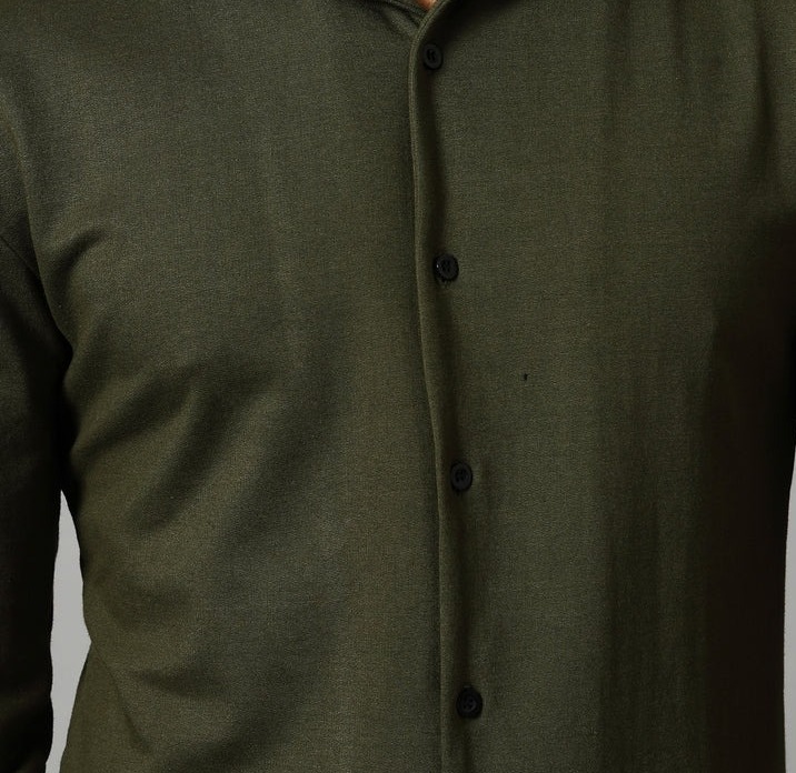 Classic Cuban Collar Terry Olive Green Shirt