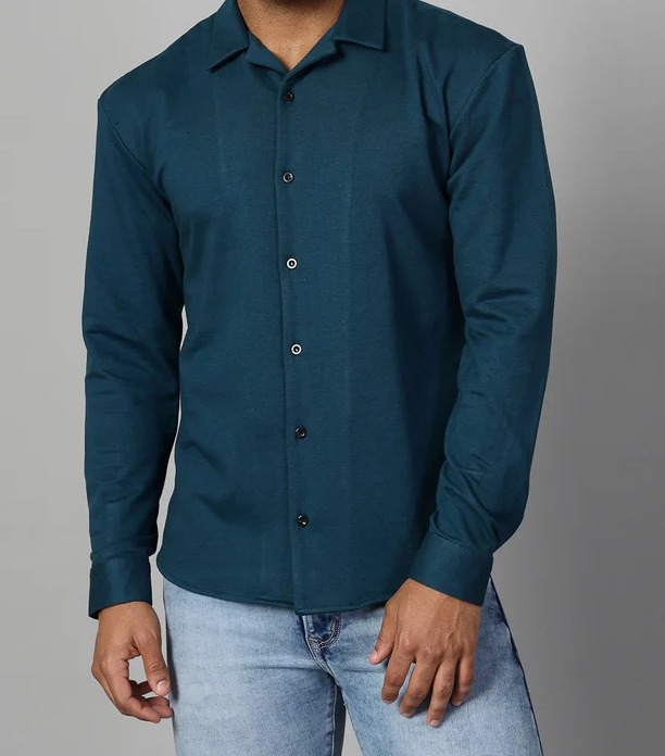 Classic Cuban Collar Terry Teal Green Shirt