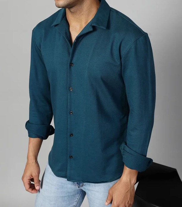 Classic Cuban Collar Terry Teal Green Shirt