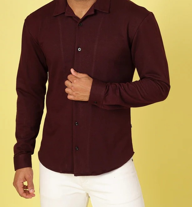 Classic Cuban Collar Terry Wine Shirt