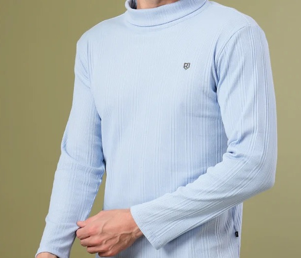 Classic Ribbed Turtleneck Light blue T-Shirt