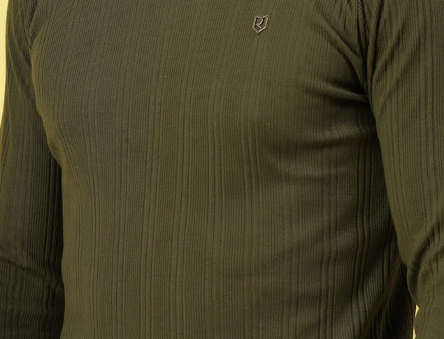 Classic Ribbed Turtleneck Olive Green T-Shirt