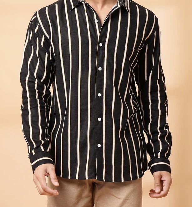 Classic Striped Linen Jet Black Shirt