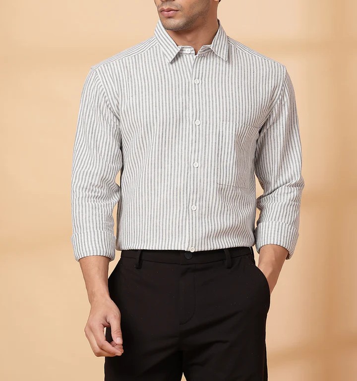 Classic Striped Linen white Shirt