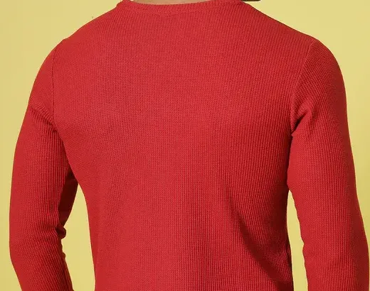 Classic Waffle Knit Round Neck Dark Maroon T-shirt
