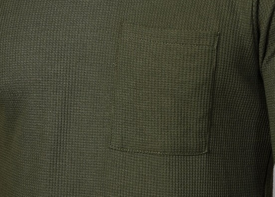 Classic Waffle Knit Round Neck Olive Green T-shirt
