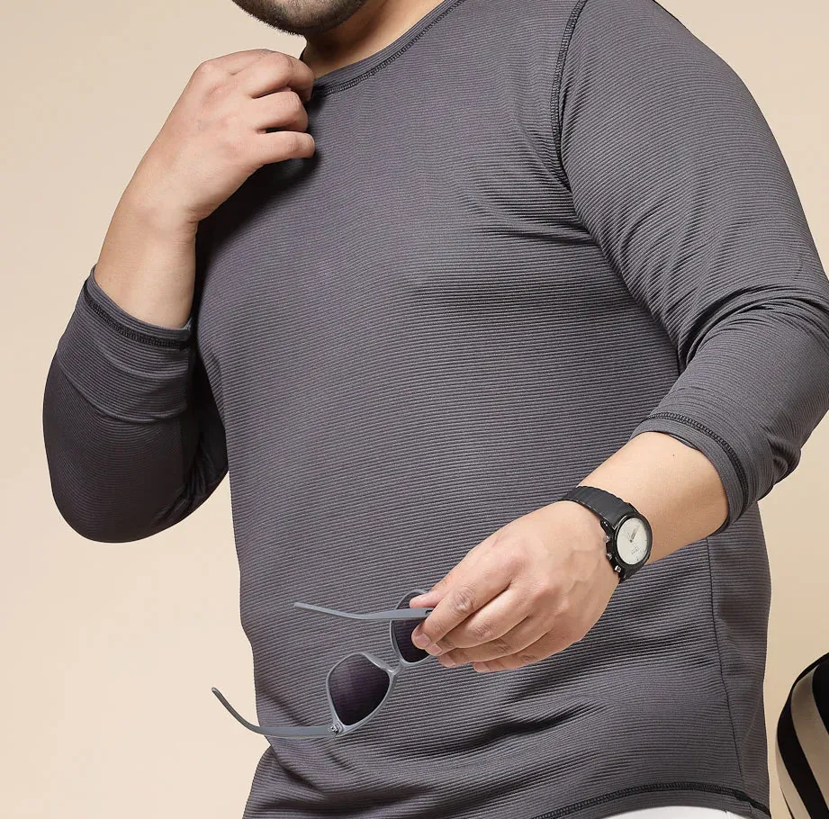 Contrast Stitch Corduroy Charcoal T-Shirt