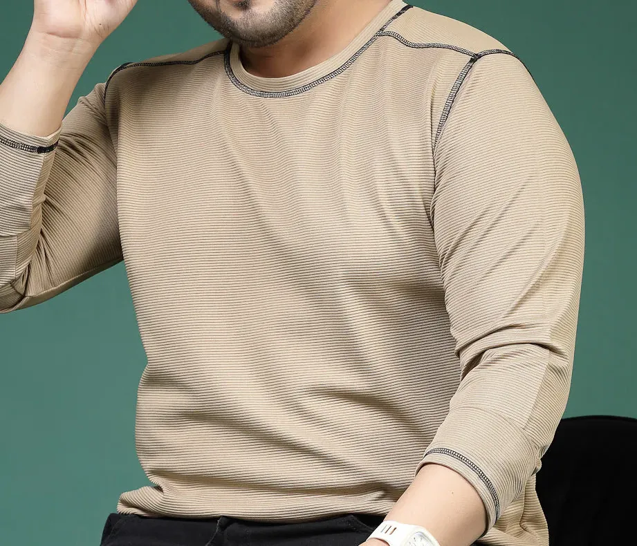 Contrast Stitch Corduroy Cream T-Shirt
