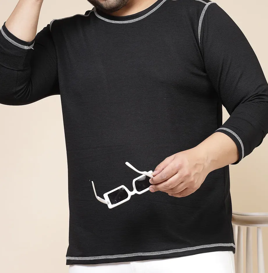 Contrast Stitch Corduroy Jet Black T-Shirt