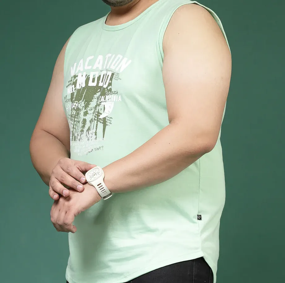 Cotton Canvas Typography Vest Olive Green T-Shirt