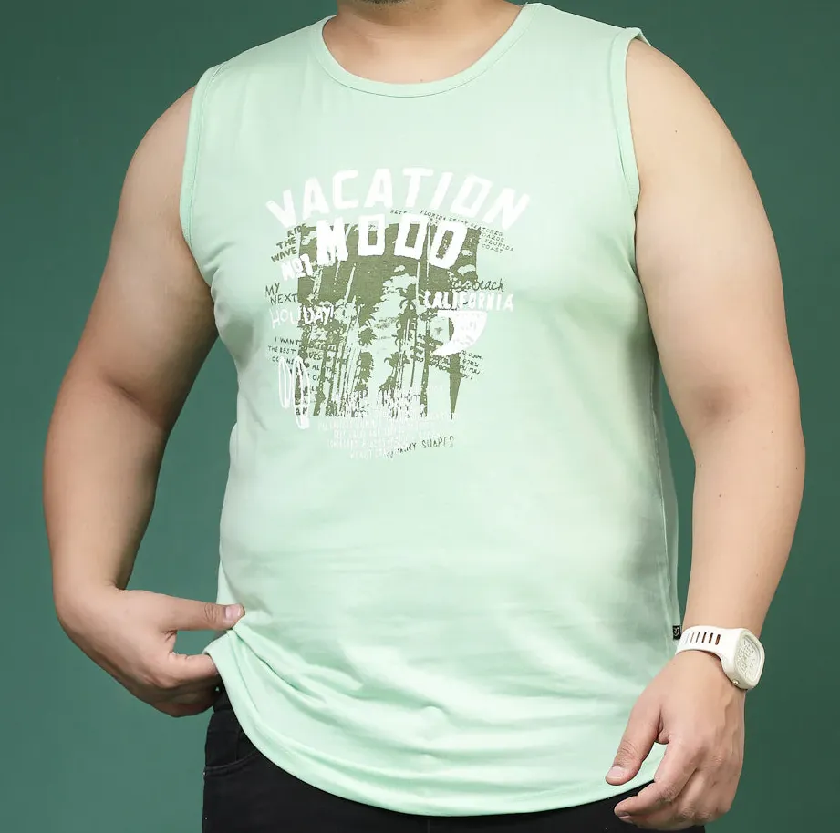 Cotton Canvas Typography Vest Olive Green T-Shirt