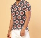 Cotton Crochet Botanical Polo Slim Fit Rust Shirt