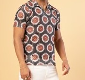 Cotton Crochet Botanical Polo Slim Fit Rust Shirt