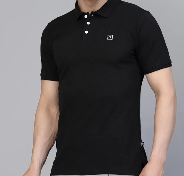 Cotton Solid Half Sleeves Polo Black T-Shirt