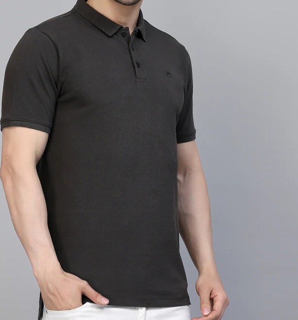 Cotton Solid Half Sleeves Polo Charcoal T-Shirt