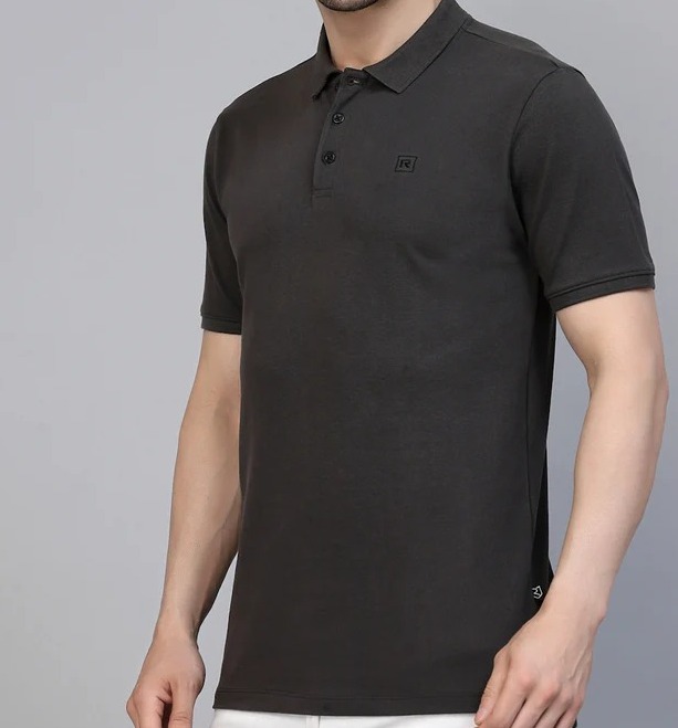 Cotton Solid Half Sleeves Polo Charcoal T-Shirt