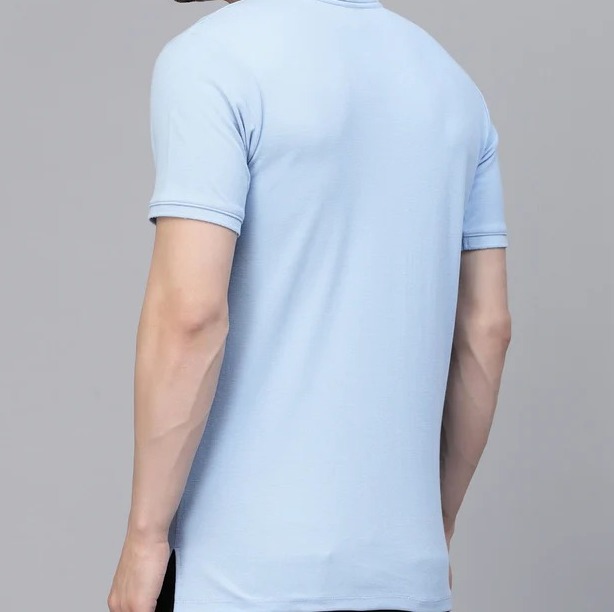 Cotton Solid Half Sleeves Polo Light Blue T-Shirt
