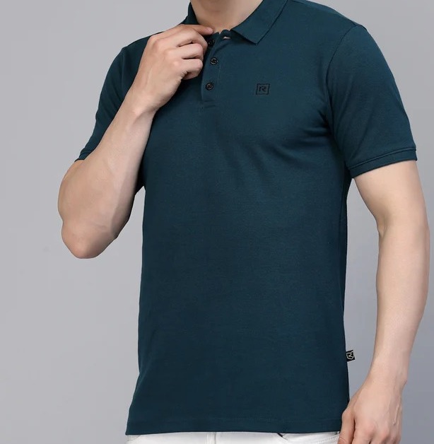 Cotton Solid Half Sleeves Polo Teal T-Shirt