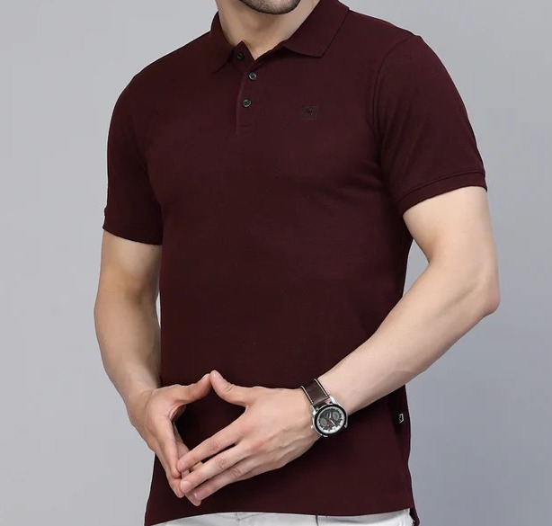 Cotton Solid Half Sleeves Polo Wine T-Shirt