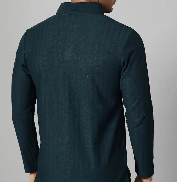 Herringbone High Neck Zipper Olive green T-Shirt
