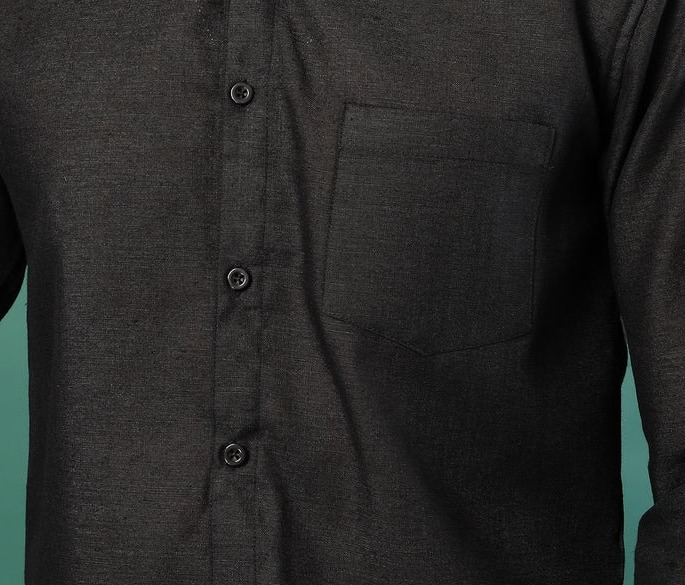 Men's Cotton Linen Cutaway Collar Black Shirt